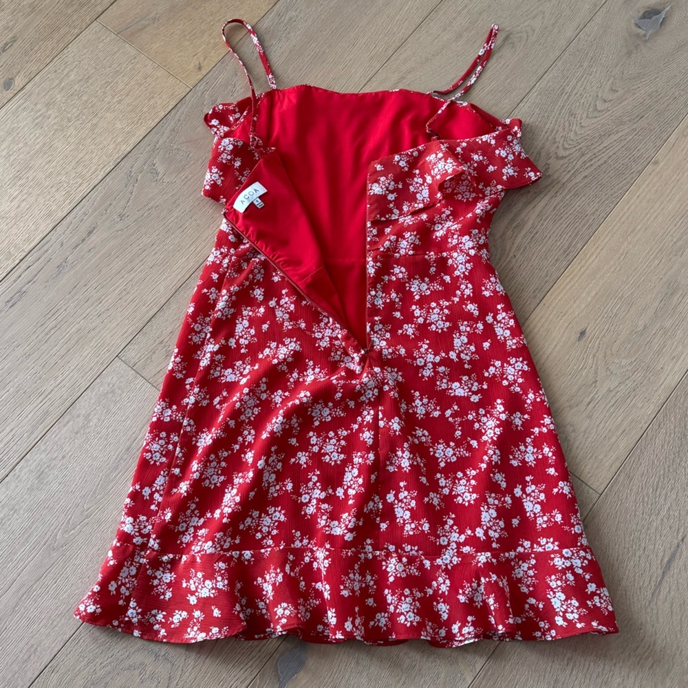Acoa Ruffled Floral Red Dress Small - Picture 8 of 8